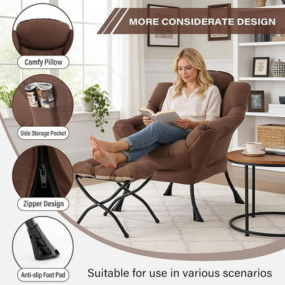 MBOOYOME Lazy Chair with Folding Ottoman, Modern Accent Armchair with Armrests - Image 4