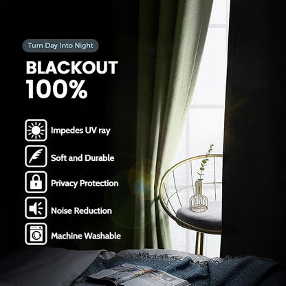 SimpleHome Sage 100% Blackout Curtains Room Darkening Living Room 84 Inch | - Image 3