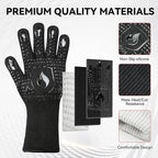 BBQ & Grill Gloves, Oven Gloves, 1472°F Silicone Oven Mitts Heat Resistant Grilling Gloves Fireproof Non-Slip for Barbecue Cooking Baking Smoking, 1-Pair Black（L）