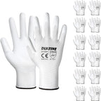 DULFINE Safety Work Gloves PU Coated-12 Pairs,White Seamless Knit Glove with Polyurethane Coated Smooth Grip on Palm & Fingers, for Men and Women, Ideal for General Duty Work (Large)