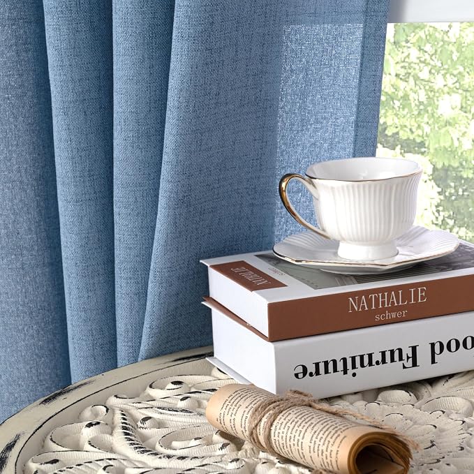 YoungsTex Blue Linen Curtains 63 Inch Length 2 Panels Set- Light Filtering - Image 7
