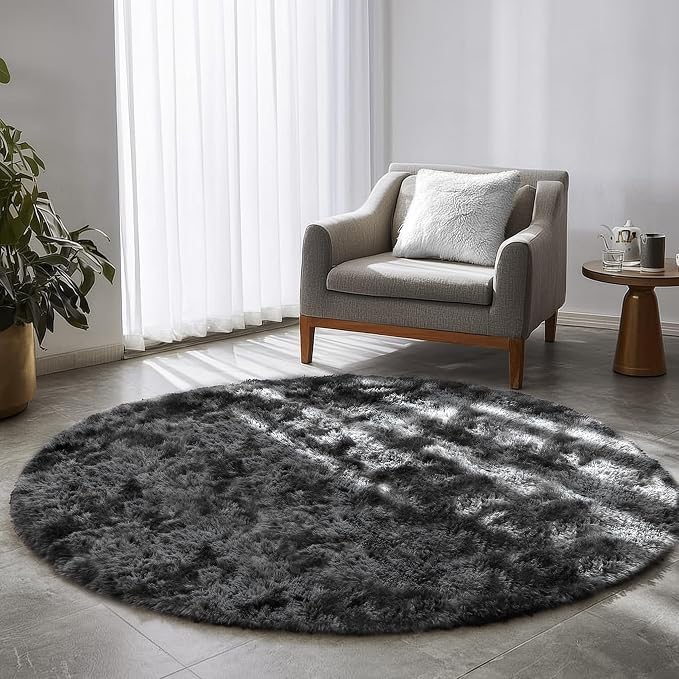 Amdrebio Tie-Dyed Dark Grey Circle Area Rug 5Ft - Image 6