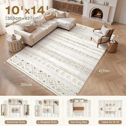 cotiled Boho 10x14 Area Rug for Living Room: Large Moroccan Washable Rug | - Image 8