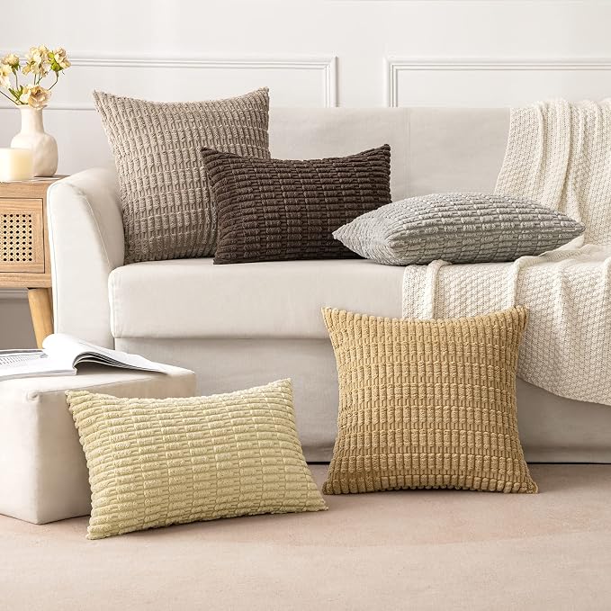 MIULEE Lumbar Corduroy Decorative Throw Pillow Covers 12x20 Beige Pack of 2 | - Image 3
