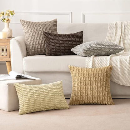 MIULEE Lumbar Corduroy Decorative Throw Pillow Covers 12x20 Beige Pack of 2 | - Image 3