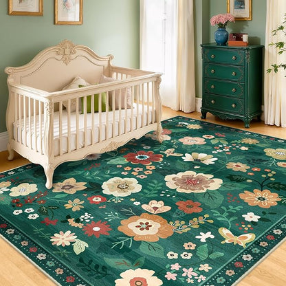 RELEANY Floral Washable 6x9 Area Rugs DarkGreen | Flower Carpet Print Boho Cute - Image 6