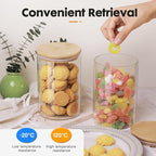 YUNCANG Glass Food Storage Jars 37oz [Set of 6],Clear Glass Food Storage Containers with Airtight Bamboo Lid Stackable Kitchen Canisters for Candy,Cookie,Rice,Sugar,Flour,Pasta