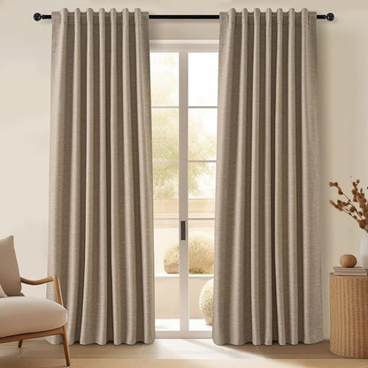 Topfinel Taupe Burlap Linen Blackout Curtains 63 Inches Long 2 Panels - Image 9