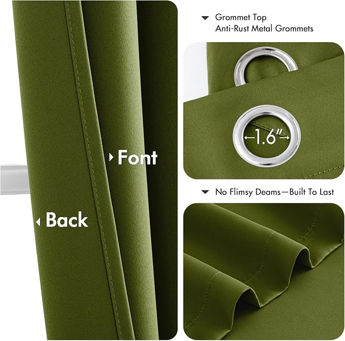 MIULEE Blackout Curtains for Bedroom 2 Panel 40"x45" Long Light Olive Green | - Image 4