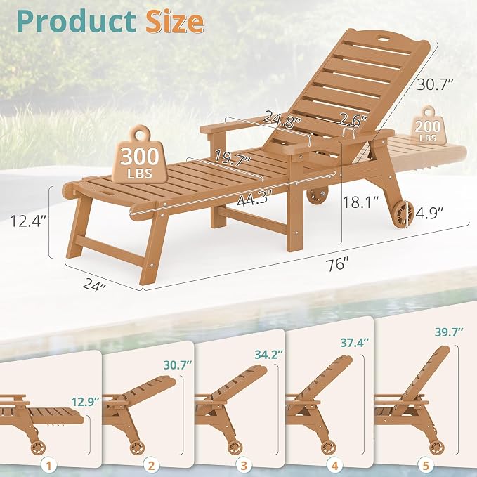 LUE BONA Lounge Chair Outdoor, HDPS Chaise Lounge Outdoor - Image 7