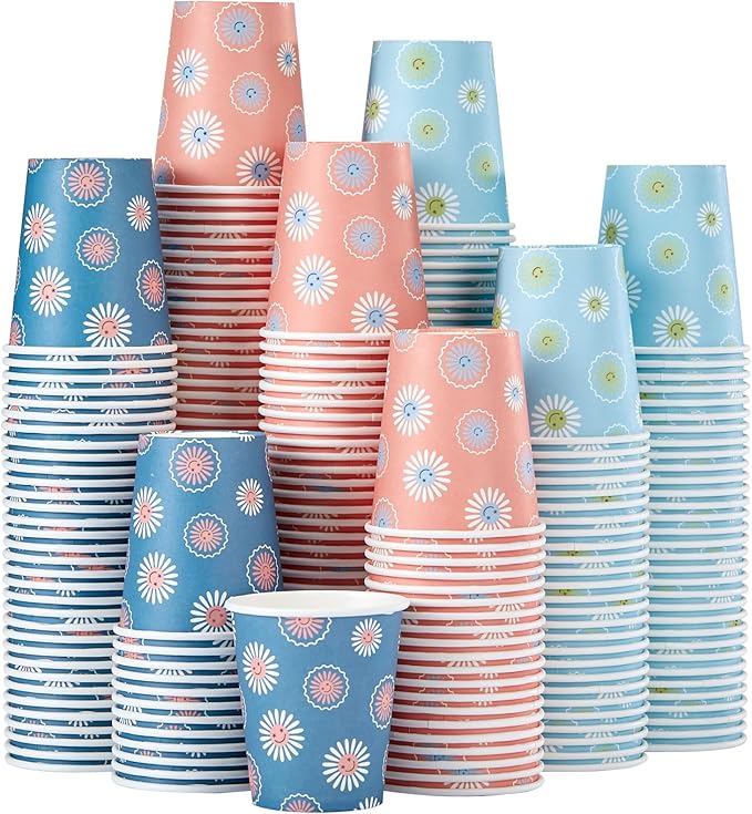 [600 Pack 5 oz Paper Cups, Disposable Bathroom Cups, Small Mouthwash Cups, Hot/Cold Beverage Drinking Mini Cup for Party, Picnic, BBQ, Travel (Daisy)