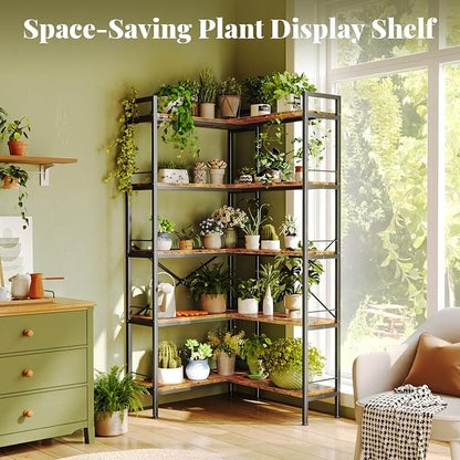Huuger 5 Tier Bookshelf, L Shaped Corner Bookshelf - Image 3
