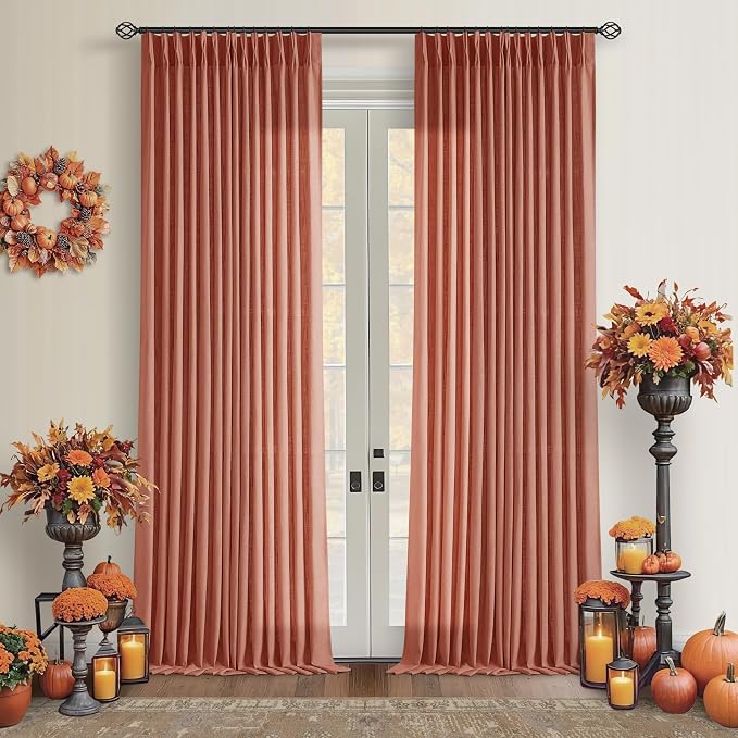 Extra Long Terracotta Pleated Linen Curtains 120 Inches Long Firebrick | Light by Twodrapes