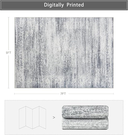 5x7 Washable Area Rugs for Living Room, Dining Room | Minimal, Ultra Soft Faux - Image 2