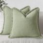 MIULEE Linen Fringe Decorative Euro Throw Pillow Covers Sage Green 24x24 | Set by MIULEE