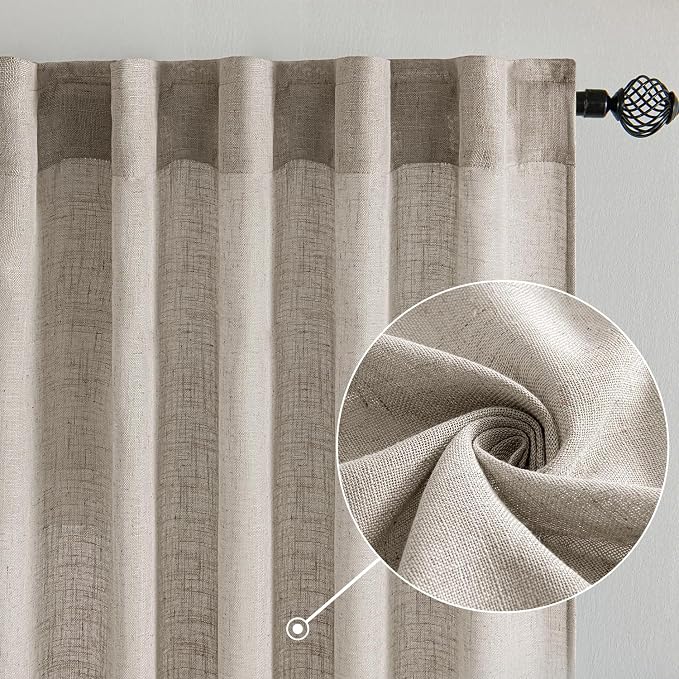 MIULEE Burlywood Birch Linen Curtains 52x96 Inch Long 2 Panels - Image 2