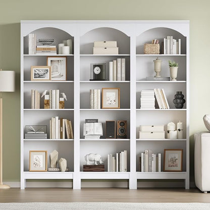 Arched Set of 2 Bookshelf with 5 Tier Open Shelves, Living Room, Modern White - Image 3