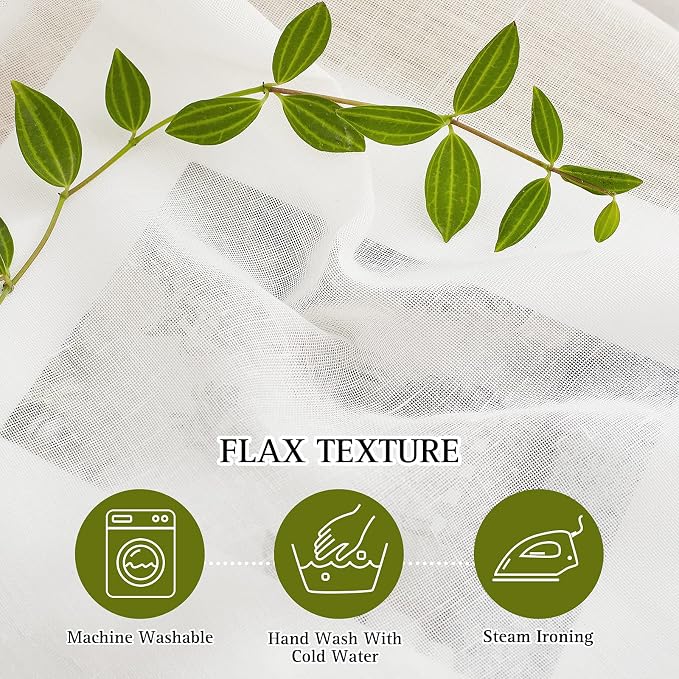 NICETOWN Semi Sheer Linen 100 Inch Curtains Flax Texture W100 x L84, Grommet - Image 4
