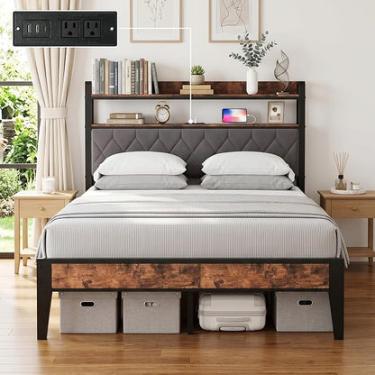 Full Size Bed Frame with Dual-Layer Headboard and Footboard, Bed Frame Full by BOVONO