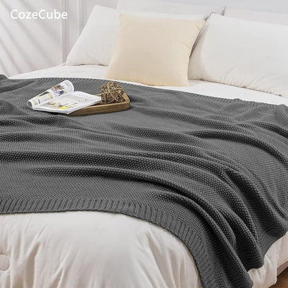 CozeCube Charcoal Grey Seed Stitch Throw Blanket 60"x80", Farmhouse Decor | - Image 2