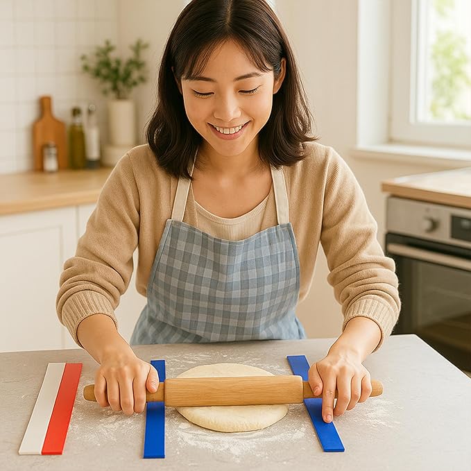 Set of 6 Rolling Pin Guides for Dough Thickness, 100% Silicone Pastry Ruler Baking Strip, Cookie Sticks, Guide Leveler, Measuring Size with Food Grade Precision, for Pastry Perfection, Length 19 Inch