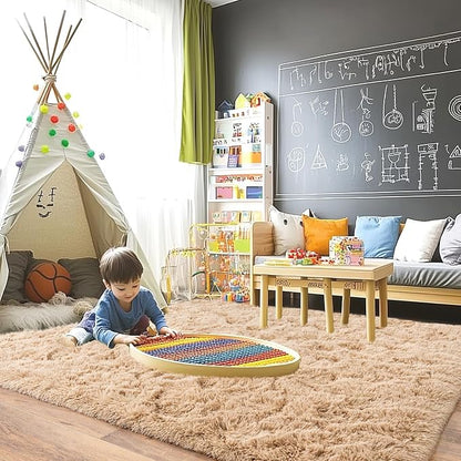 Pionblank 8x10 Rug for Living Room, Fluffy Plush Large Area Rug, Camel | Modern - Image 4
