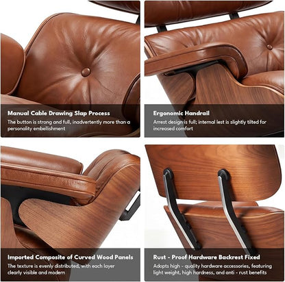 Top Grain Leather, Mid Century Chaise Lounge Chair and Ottoman, Reading Chair - Image 6