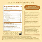 KOS Golden Mylk with Tumeric and Ginger, Organic Superfood Latte Powder, Adaptogen Mushroom Blend - Coffee Creamer, Dessert & Smoothie - Caffeine Free, Vegan, Dairy-Free, Gingerbread Chai, 28 Servings