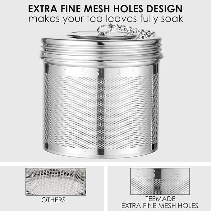 Extra Large Tea Infuser -304 Stainless Steel with Threaded Lid & Chain Hook-Perfect for Loose Leaf Tea,Cooking,Herbs,Iced Tea & Soup - Extra Fine Mesh Tea Strainers