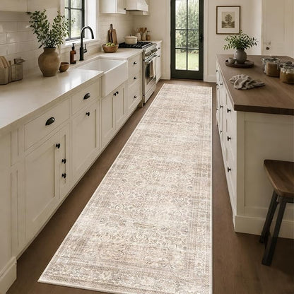 Schweek 3x12 Hallway Runner Rugs Washable Beige Kitchen Runners Non Slip | Low - Image 3
