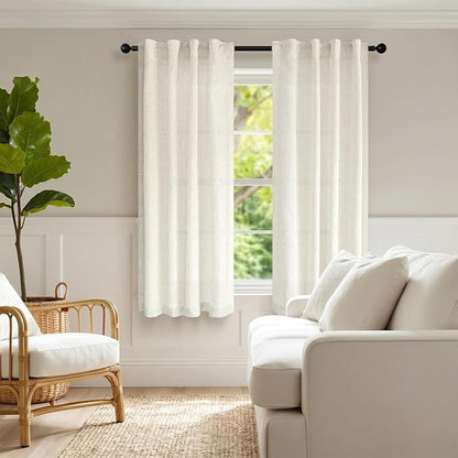 Pitalk 60 Inch Length Linen Curtains Cream Ivory Semi Sheer Light Filtering - Image 7