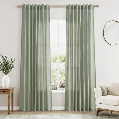 Desert Sage Linen Curtains 84 Inch Length 2 Panels Set by Nanspring
