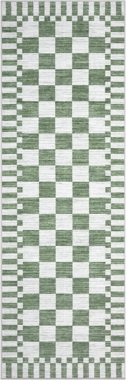GarveeHome 2.5x10 Green Checkered Kitchen Runner Rug - Image 4