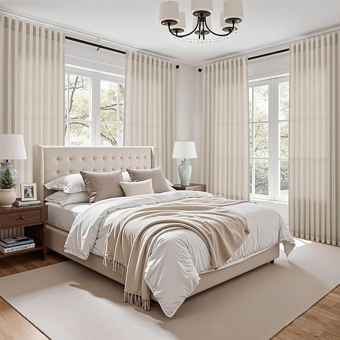 Boho Curtains 90 Inches Long for Living Room Linen Light Filtering Semi Sheer - Image 7