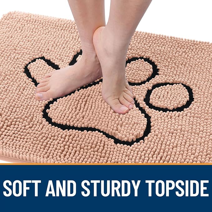 OLANLY Dog Door Mat for Muddy Paws 30x20, Paw Print Design Chenille Mud Mat | - Image 4
