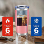 OMTech 20oz Tumblers Bulk, 6pc Stainless Steel Tumbler Set with Lid & Straw, Double Wall Vacuum Insulated Mug for Laser Engraver, Travel Coffee Mug for Hot & Cold Drinks, Pink Powder Coated Cup