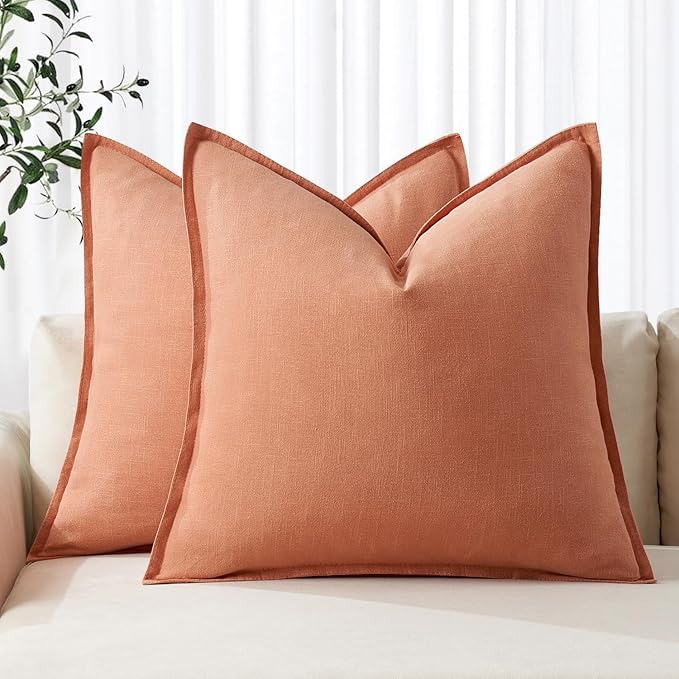 MIULEE Decorative Linen Pillow Covers 20x20 Inch Coral | Boho Farmhouse​ by MIULEE