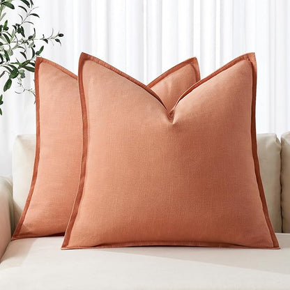 MIULEE Decorative Linen Euro Sham Pillow Covers 22x22 Inch Coral | Boho by MIULEE