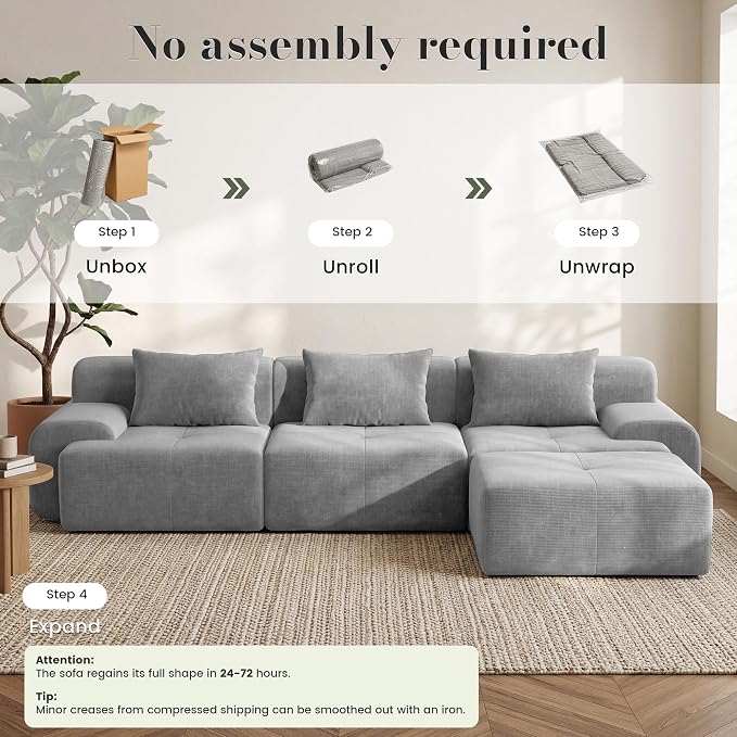 GRUSIGN 108'' Modular Sectional Boneless Couch, Tufted Cloud Sectional Couches - Image 4