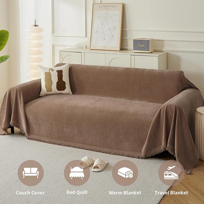 Couch Cover for Dogs, Boho Sofa Covers for 4 Cushion Couch, Chenille Sofa - Image 4