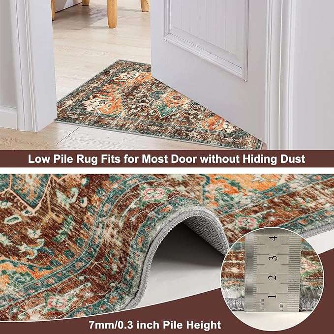 Yamaziot Washable Runner Rug, 2x5 Non-Slip Boho Vintage Hallway Kitchen Rug | - Image 4