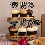 Gyufise 24Pcs Vintage 1950 Cupcake Toppers Glitter Cheers to 75 Fabulous Seventy Five Cupcake Picks 75th Birthday Wedding Anniversary Party Cake Decorations Supplies Black