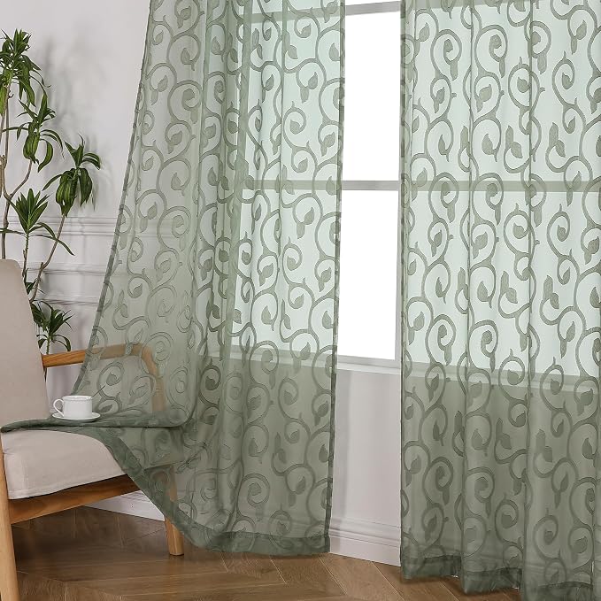 Furman Extra Long Sheer Sage Green Curtains 96 inches Long by OWENIE