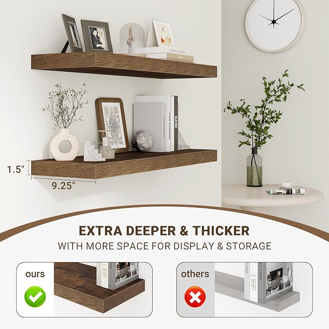 Acovy 72 Inch Floating Shelves, 3D Textured Wood Grain, Wooden Shelves - Image 5