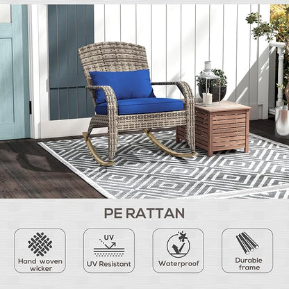 Outsunny Outdoor Wicker Adirondack Rocking Chair, Patio Rattan Rocker Chair - Image 7