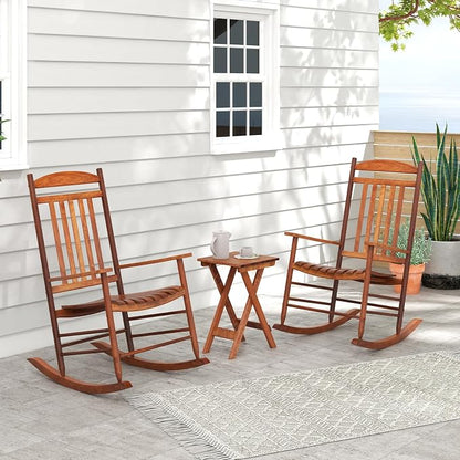 Tangkula 3-Piece Outdoor Poplar Wood Rocking Bistro Set, High Back Front Porch - Image 3