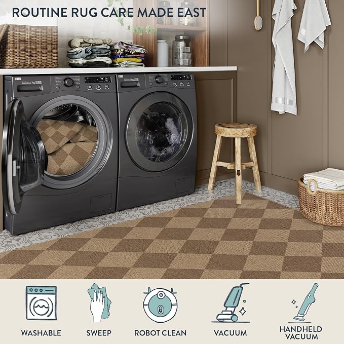 Lahome Colette Checkered Easy Jute Rug, 2x3 Entryway Rug Indoor Outdoor Front - Image 4