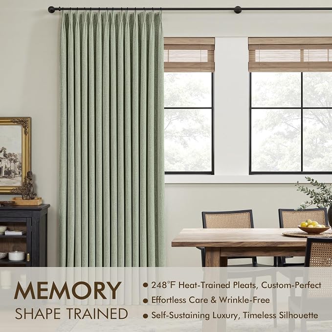 MIULEE Sage Green Pinch Pleated 100% Blackout Linen Curtains 40x90 Inches | - Image 3
