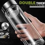 Tea Tumbler with Infuser, 34oz Tea Bottle with 2 in1 Infuser, Large Double Wall Borosilicate Glass Tea Bottle 100% Leak-Proof with Stainless Steel Filter