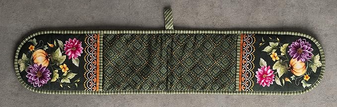 Maison d' Hermine Double Oven Mitts 100% Cotton 7"x35" Double Oven Mitt Heat Resistant BBQ Cooking Gloves with Loop, Baking, Grilling, Home, Kitchen, Handling Hot Pans (Pumpkin Garden - Dark Green)